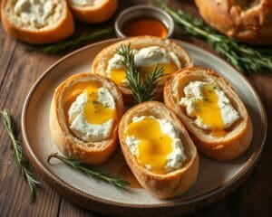 Ciabatta broodjes gevuld met geitenkaas en honing