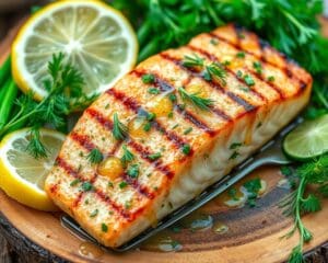 Gegrilde zalm met een citroen-dille marinade
