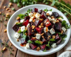 Geroosterde bietensalade met geitenkaas en noten