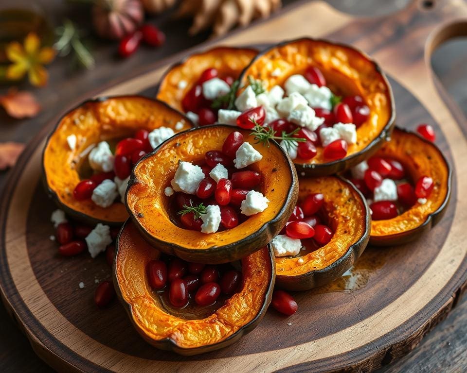 Geroosterde pompoen met granaatappel en feta