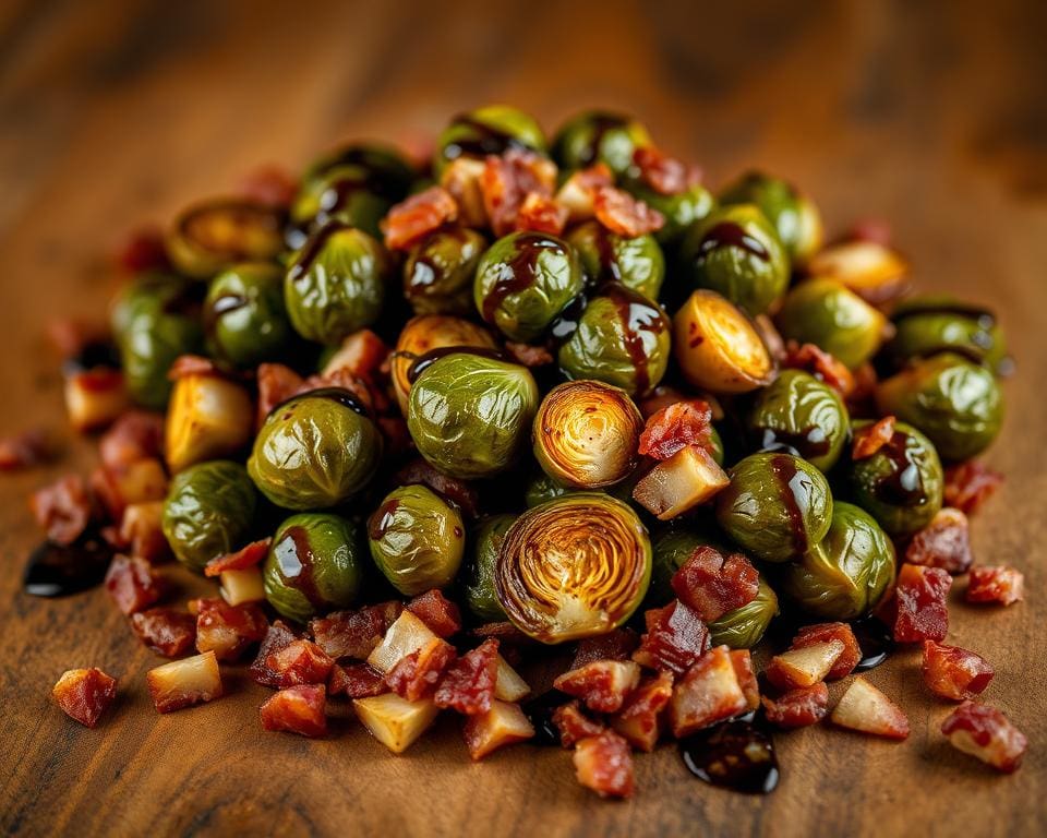 Geroosterde spruitjes met balsamico en spekjes