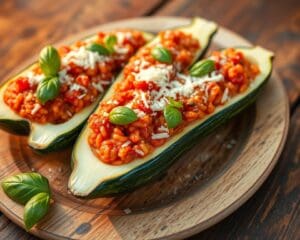 Gevulde courgettes met tomatenrisotto