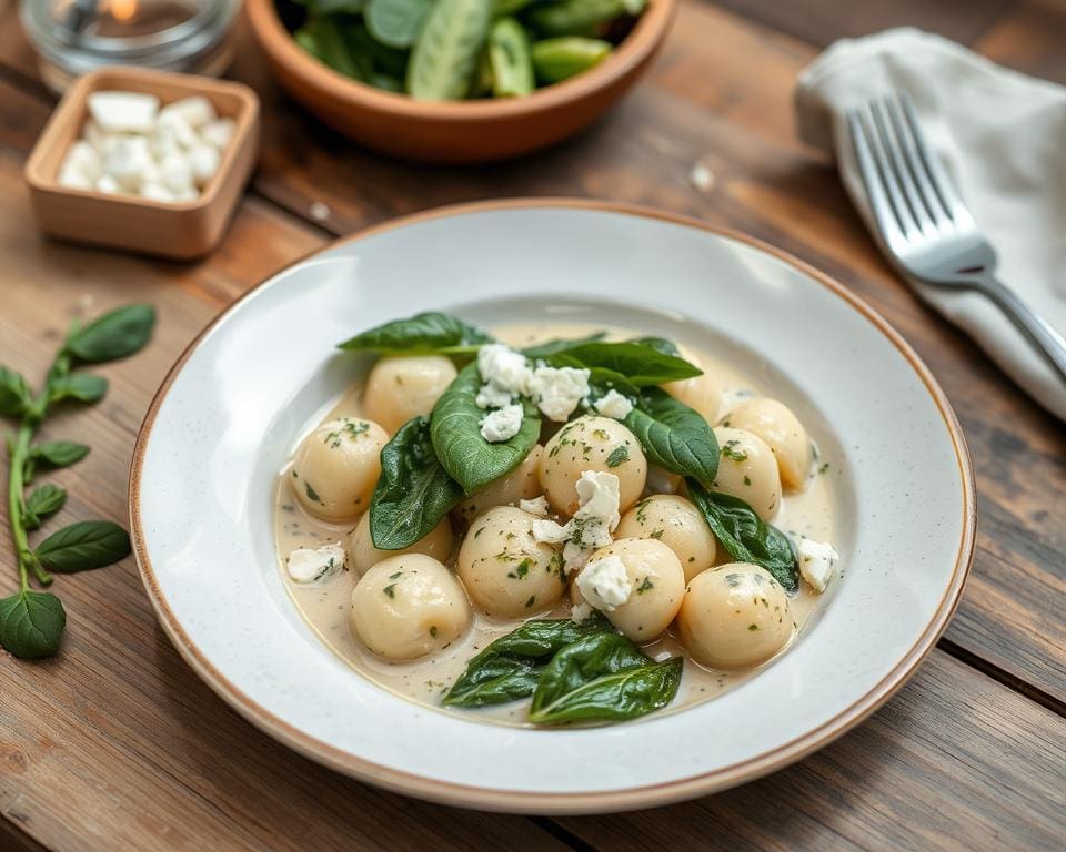 Gnocchi met spinazie en blauwe kaas