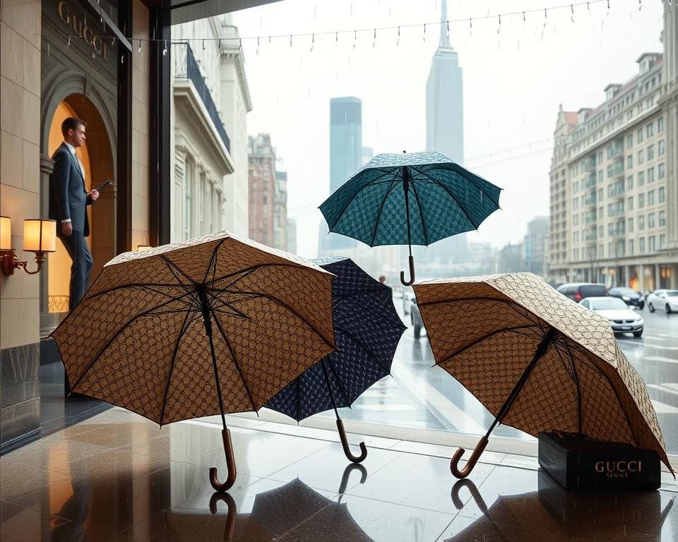 Gucci paraplu's: Luxe bescherming tegen regenachtige dagen