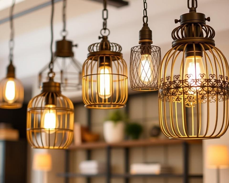 Hanglampen met een decoratieve metalen kooi