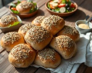 Harde broodjes met een zadenmix voor bij de lunch