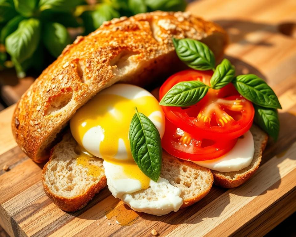 Italiaanse ciabatta met verse mozzarella en tomaat