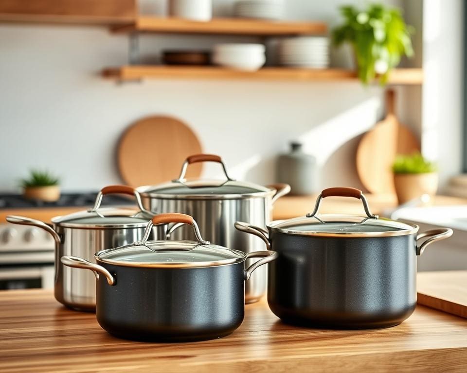 Keukenpotten met een inklapbare handgreep