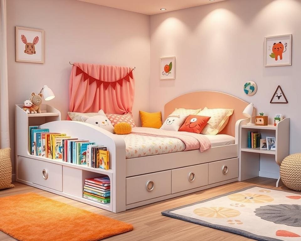 Kinderbedden met een ingebouwde boekenplank