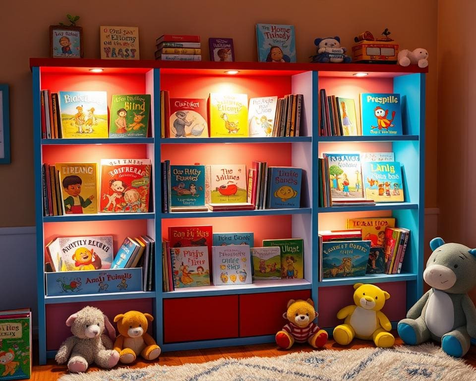 Kinderboekenrekken met een ingebouwde leeslamp
