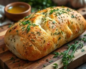 Knoflookbrood uit de oven met verse kruiden