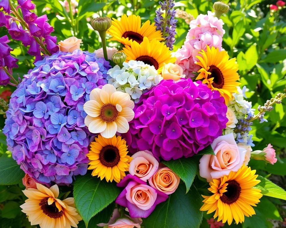 Kun je hortensia's combineren met andere bloemen?