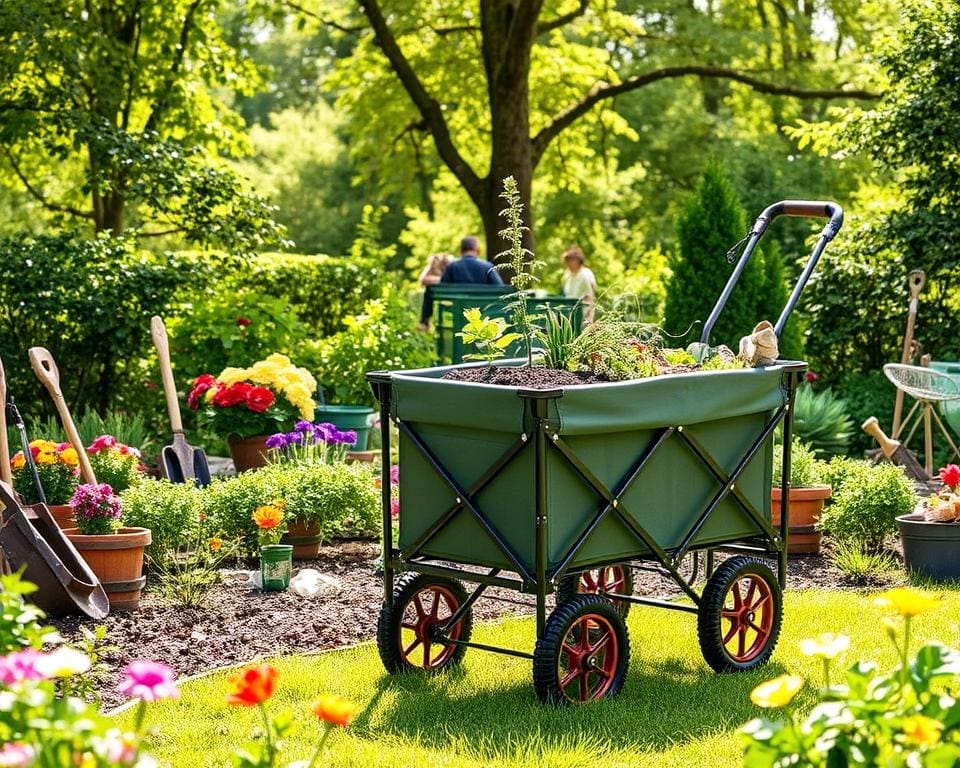 Opvouwbare tuinkarren met wielen voor tuinieren