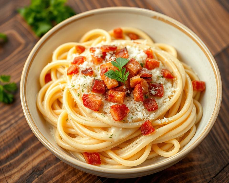 Pasta carbonara met krokante spekjes