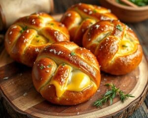 Pittige pretzelbroodjes met kaas en knoflook