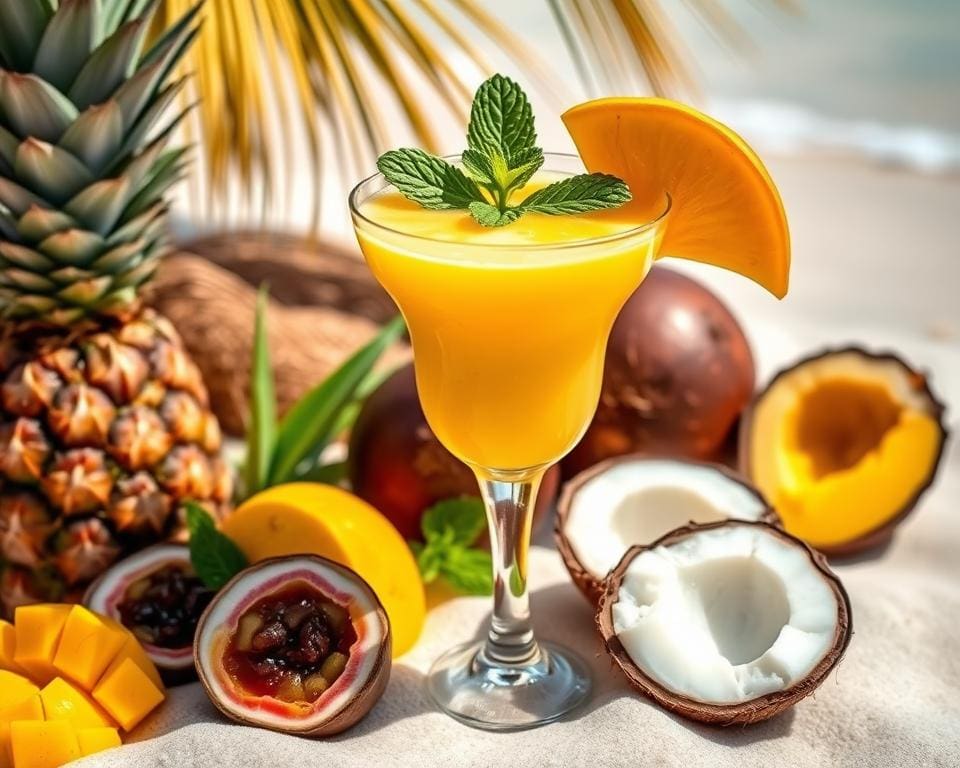 Tropische mocktail met mango en kokosmelk