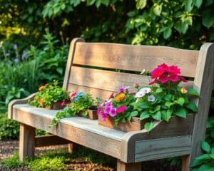 Tuinbanken met geïntegreerde bloembakken