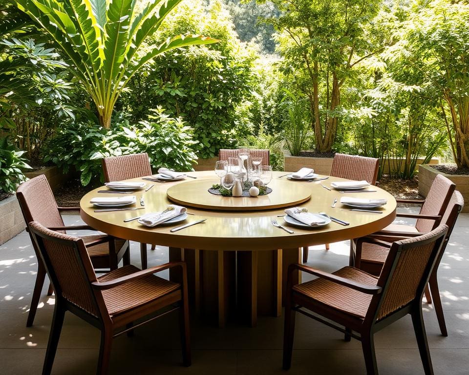 Tuintafels met een draaibaar middenstuk