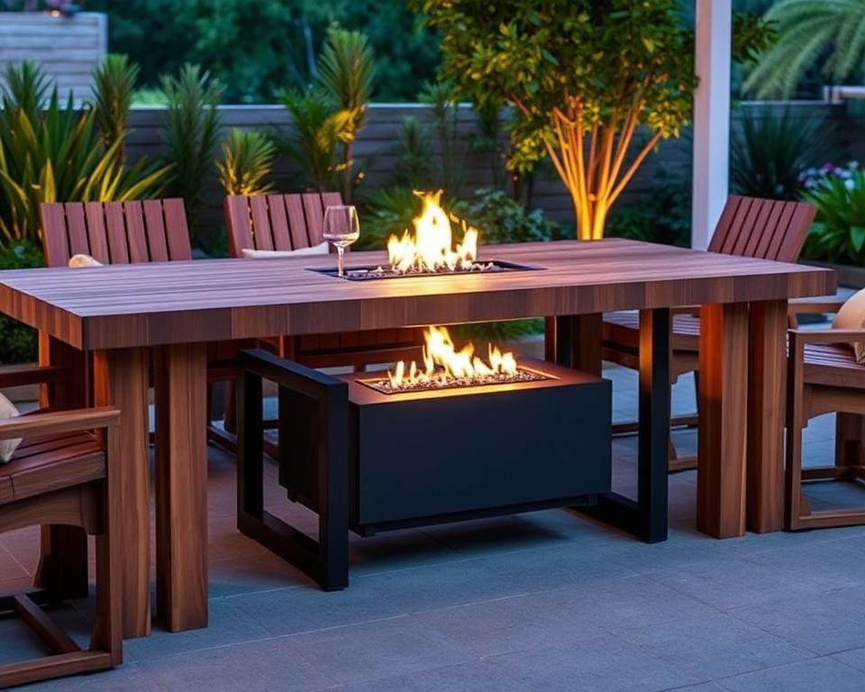 Tuintafels met een ingebouwde vuurkorfmodule