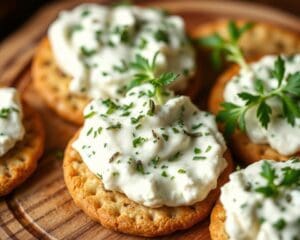 Volkoren crackers met kruidenroomkaas