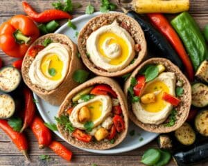 Volkoren wraps met hummus en gegrilde groenten