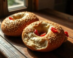 Volkoren zuurdesem bagels met zongedroogde tomaten