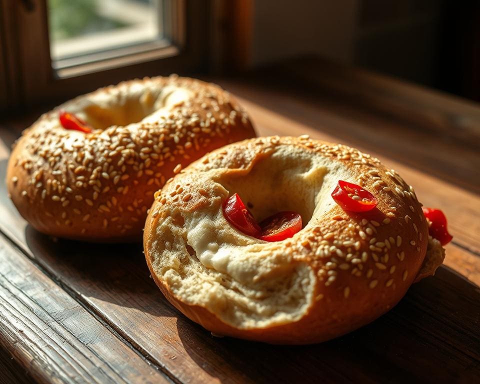 Volkoren zuurdesem bagels met zongedroogde tomaten
