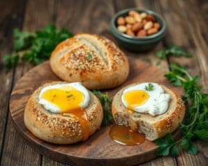 Volkorenbroodjes met geitenkaas en honing