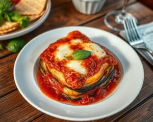 Aubergine parmigiana met een tomaten-basilicumsaus