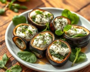 Auberginerolletjes gevuld met spinazie en ricotta