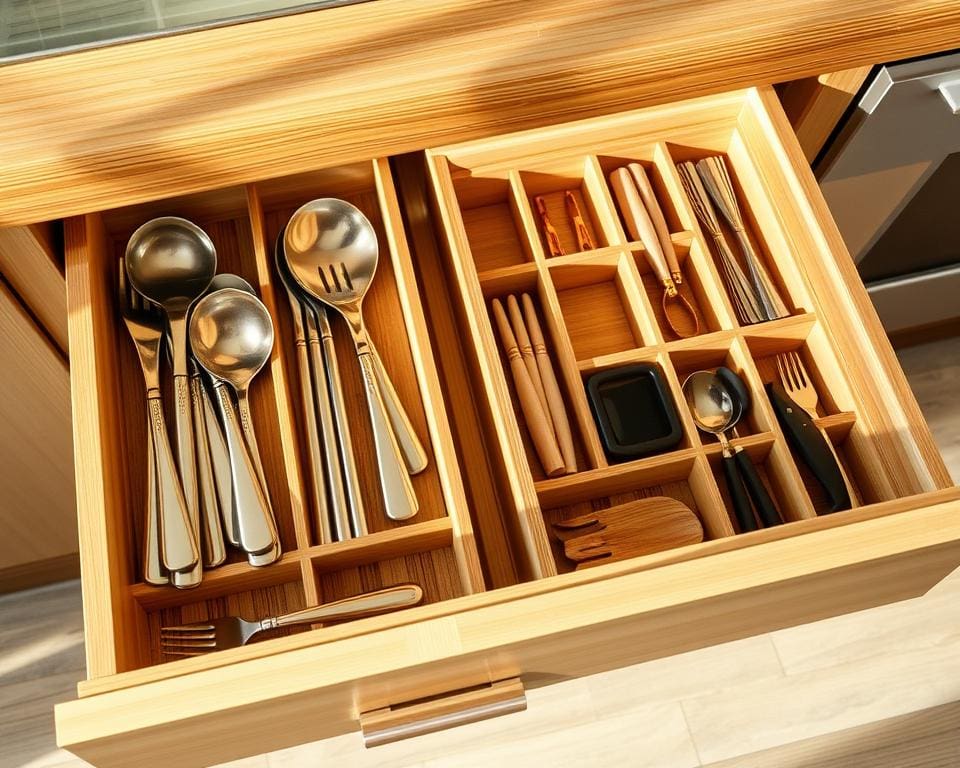 Bamboe keukenlades met scheidingsvakken voor netheid