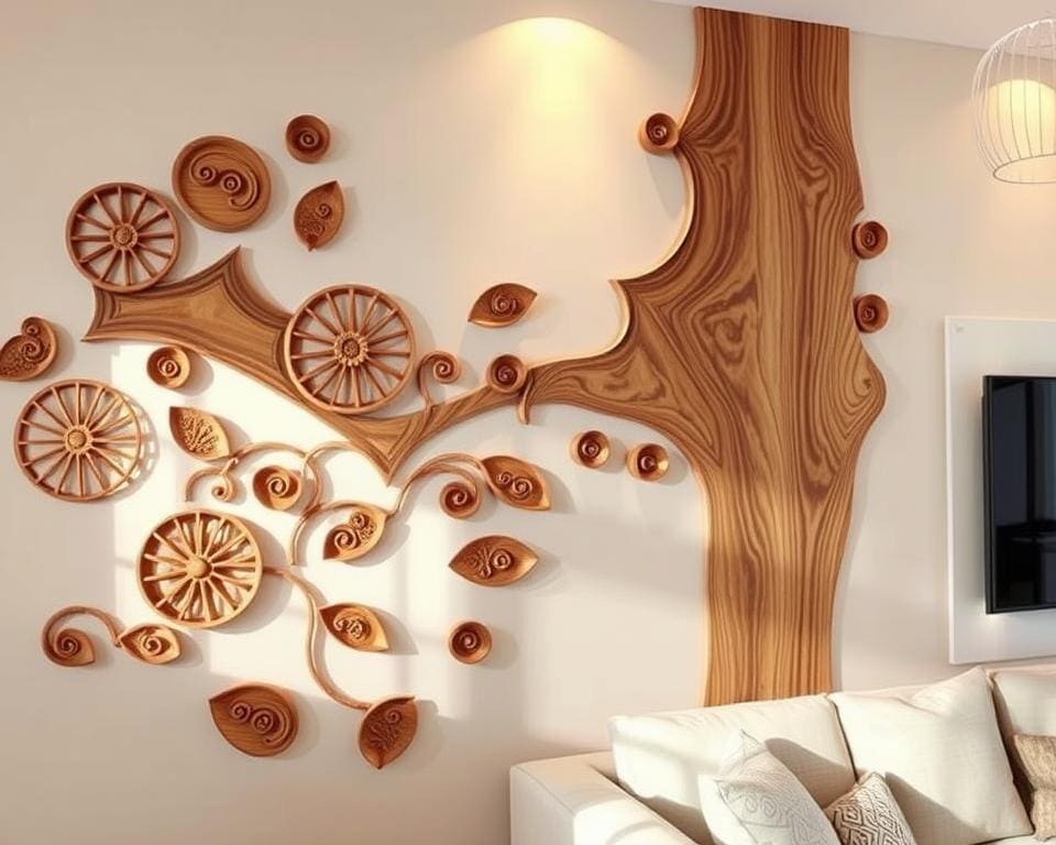 Design wanddecoratie in houtlook: warm en uitnodigend