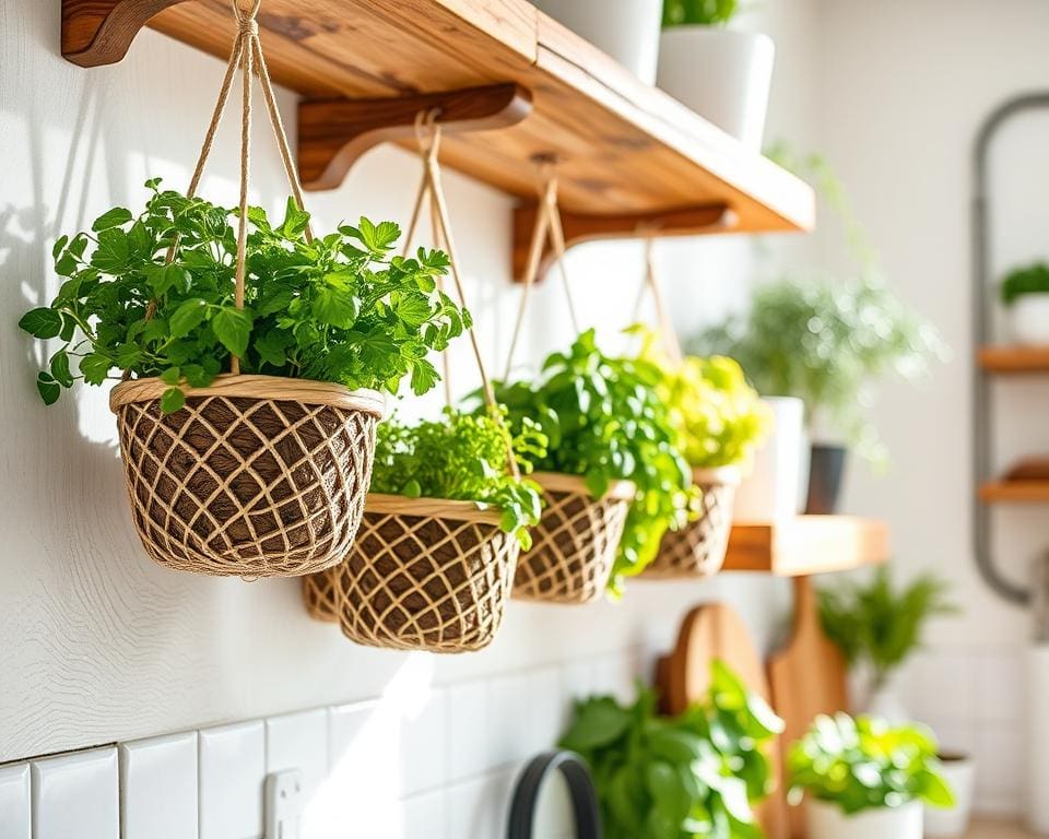 Hangende opbergmandjes voor kruiden voor keukenorganisatie