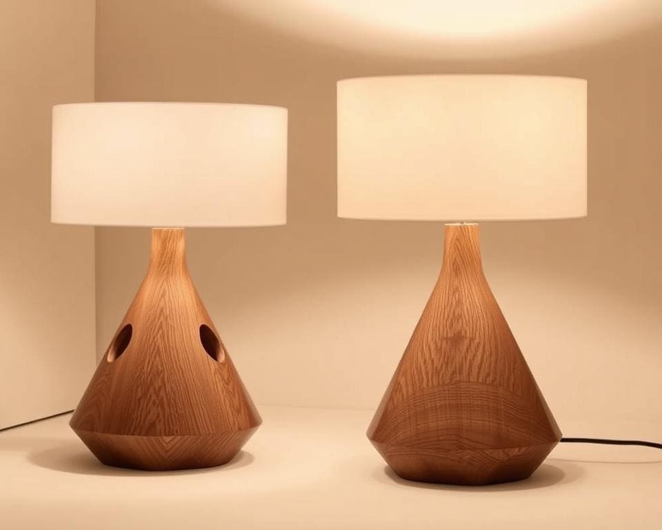 Tafellampen met een houten basis en minimalistisch design
