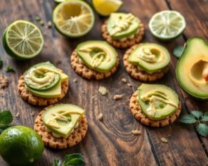 Volkoren crackers met avocado en een limoendressing