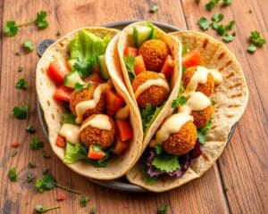 Volkoren wraps met falafel en een frisse tahinsaus