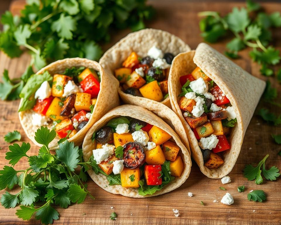 Volkoren wraps met gegrilde groenten en feta