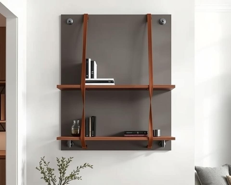 Wandplank met leren banden: eigentijds en functioneel