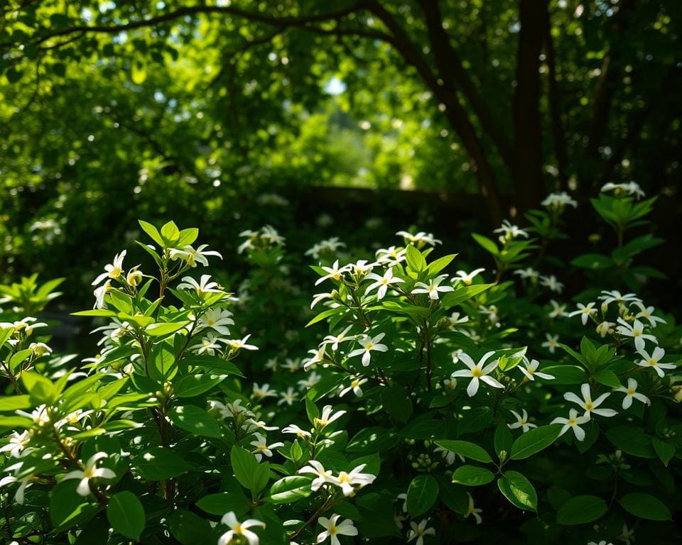 jasmijnplanten in de schaduw