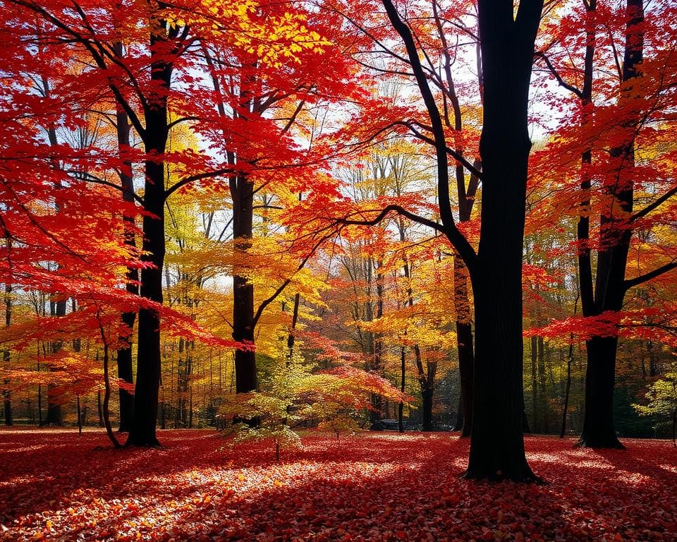 Bomen met kleurrijk blad in de herfst