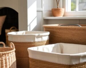 Rieten opbergmanden met stoffen voering voor opslag