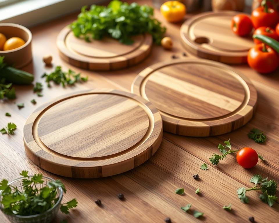 Ronde snijplanken met ingebouwde sapgroef voor koken