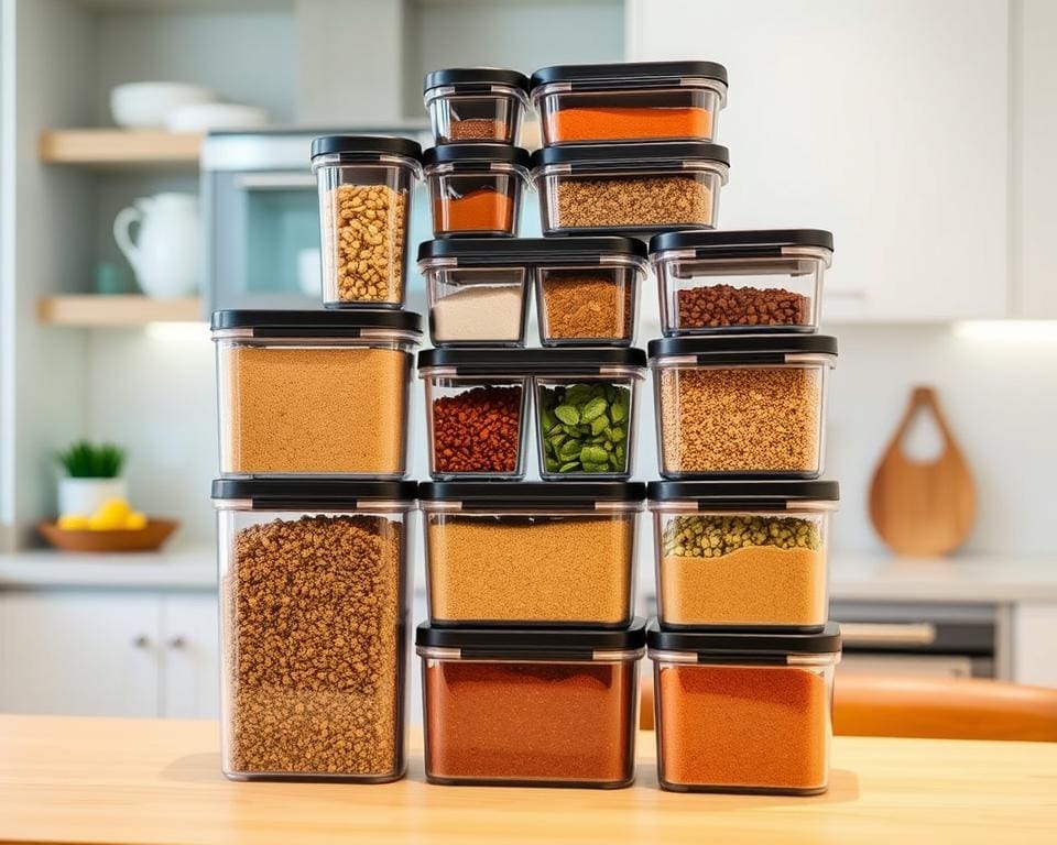 Stapelbare voorraadbussen met doorkijkvenster voor overzicht