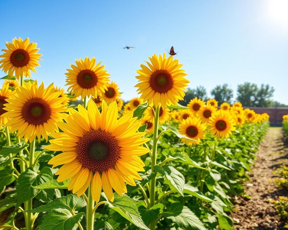 zonnenbloemen planten in de tuin