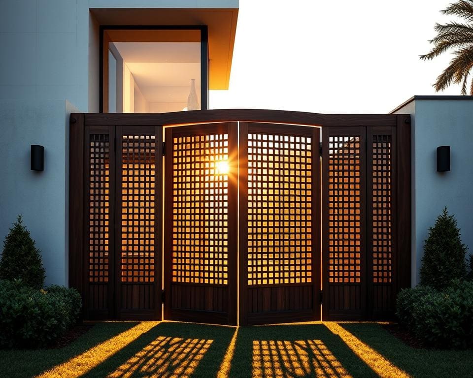 Past een houten draaipoort bij een moderne woning?