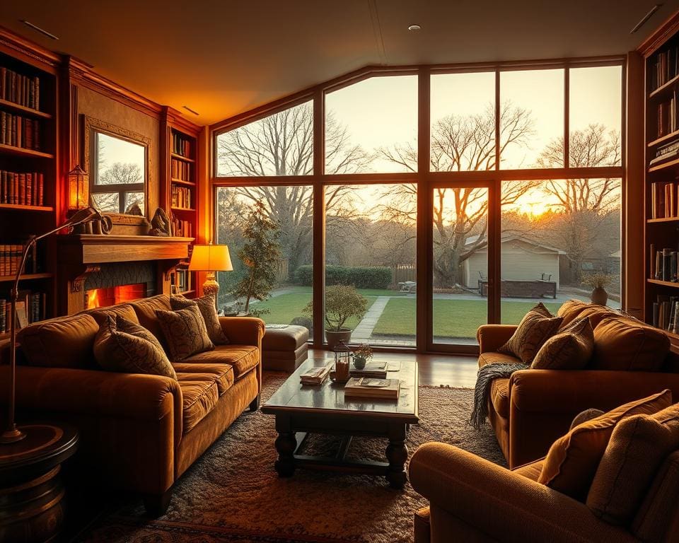 Wat maakt een woonkamer sfeervol bij avondlicht?