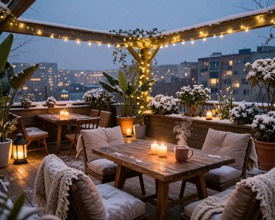 terras in de winter